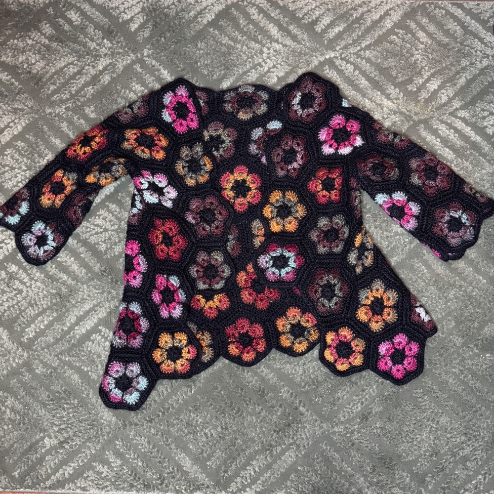 Handmade Floral Crochet Cardigan Multicolor African Flower Boho Sweater